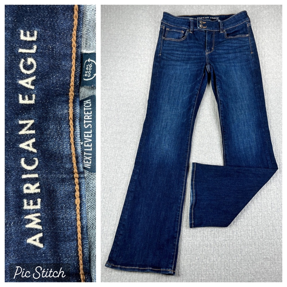 American Eagle‎ Kick Bootcut Jeans Women 8/28X31 Blue Stretch Dark Wash